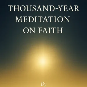 “Book cover of A Thousand-Year Meditation on Faith by Arinze Achebe — midnight-blue and ivory gradient with golden rays, symbolizing divine light and eternal faith.”