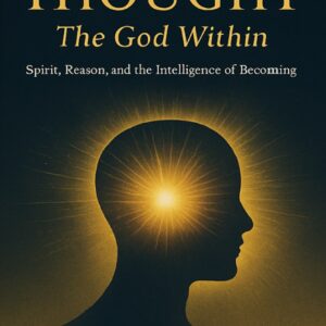 Book cover of Thought: The God Within by Arinze Achebe — glowing silhouette radiating golden light against a deep blue background, symbolizing divine thought.