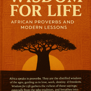 Front cover of Wisdom for Life: African Proverbs and Modern Lessons by Arinze Achebe — African baobab tree and sunrise artwork representing wisdom, unity, and rebirth.