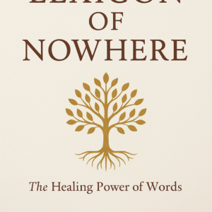 “A minimalist book cover for The Lexicon of Nowhere by Arinze Achebe, showing a radiant golden tree depicting the power of healing.”