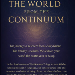 “Front cover of Weaving the World from the Continuum by Arinze Achebe — a cosmic loom of light weaving galaxies, DNA strands, and ancient alphabets, symbolizing creation through consciousness in deep indigo and gold tones.”