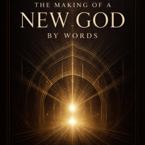 Luxurious black and gold book cover titled The Making of a New God by Words by Arinze Achebe, symbolizing language, power, and meaning.
